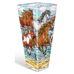   Hand Painted Glass Vase Featuring Wild Mustang Horses
