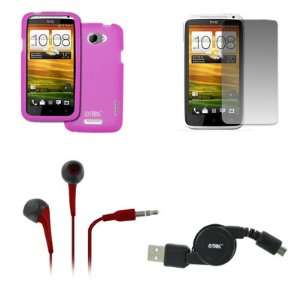  Skin Case Cover (Hot Pink) + 3.5mm Stereo Earbud Headphones (Red 