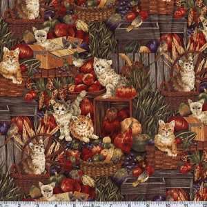  45 Wide Harvest Kitties Basket Bounty Multi Fabric By 