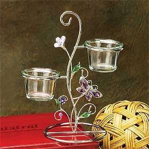    Crystal Butterfly Purple 2 Candle Holder with Stand