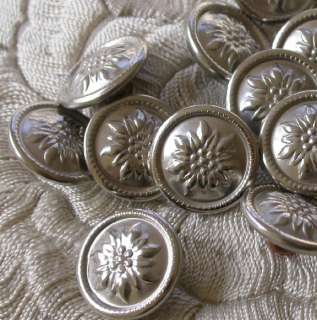 VINTAGE BAVARIAN SILVERY EDELWEISS DIRNDL BUTTONS  SM  
