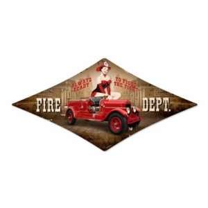    Fire Department Vintage Metal Sign Pin Up Fight