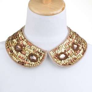 Women Gold Black Vintage Faced Beaded Choker Necklace Peter Pan Collar 