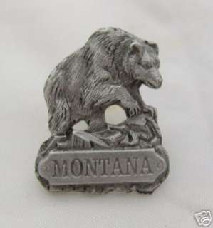 GRIZZLY BEAR MONTANA PEWTER HUNT HUNTING HAT PIN L@@K  