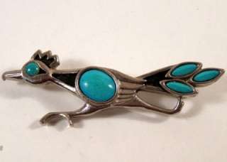 Vintage St Labre Silvertone & Turquoise ROADRUNNER Pin  