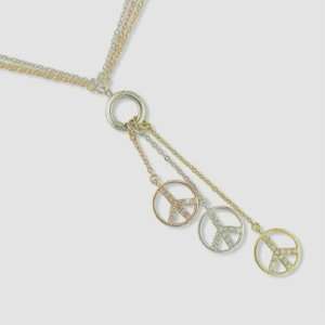  THE LOOK OF REAL TRI COLOR CZ PEACE SIGN NECKLACE 