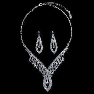  Silver Tone Rhinestone Crystal Bridal Necklace Earrings 2 