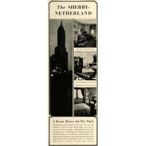 1933 Ad Sherry Netherland Hotel Apartments Lodging NY   Original Print 