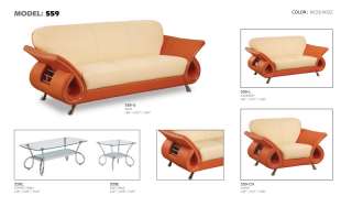   Leather Match   Modern set Sofa / Loveseat / Chair   Beige & Orange