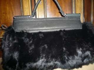   DIANE GAIL black soft rabbit hair fur leather purse bag Saks RARE $650