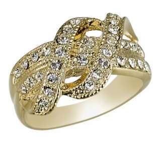 Cubic Zirconia Gold Plated Double Ribbon Ring Size 6  
