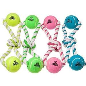   Figure 8 Rope Tug with Tennis Balls Dog Toy Pet 