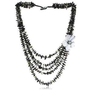 Black Mop Chips, Flower and Donut Necklace, 20
