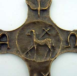Bronze Lamb Of God Cross Crucifix Holy Spirit Dove Alpha Omega W Rope 