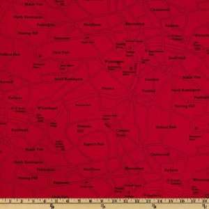   Britannia London Map Red Fabric By The Yard Arts, Crafts & Sewing
