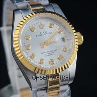 NEW LUXURY WOMENS DATE GOLD STAINLESS STEEL AUTOMATIC WATCH  