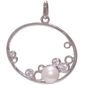  Sterling Silver Bubble Pendant with White Akoya Pearl and 