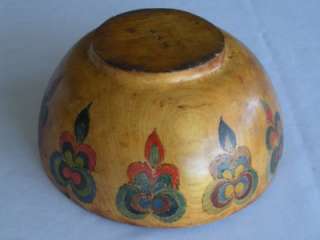 188os hand carved painted wooden bowl Norway 9 x 4 in  