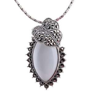   White Opal Necklace Made of Thai Silver Pendant Jewelry for Girls
