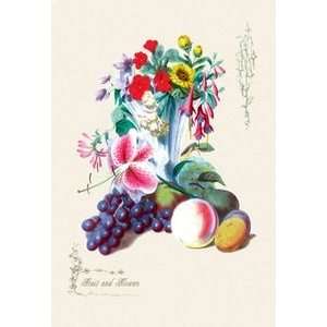 Fruit and Flowers   12x18 Framed Print in Gold Frame (17x23 finished 