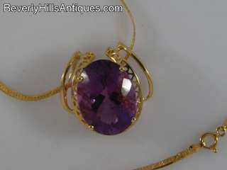 Beautiful 14k Gold Gem Amethyst Pendant & Necklace  