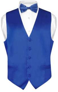 Biagio Mens Solid ROYAL BLUE SILK Dress Vest Bow Tie Set size Medium 