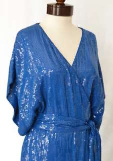 Diane Von Furstenberg DvF JUDITH Sequin Wrap Gown Dress BLUE Seen on 