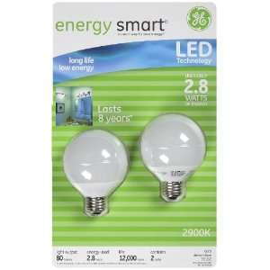 GE 76464 Energy Smart LED Globe Light Bulb, White, 2.8 
