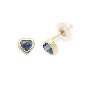   CZ Heart Yellow Gold Earring W/ Safety Back For Kids & Teens Jewelry