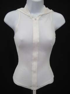 BISOU BISOU White Mesh Zip Hooded Vest Top Size Medium  