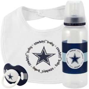  NFL Dallas Cowboys 3 Piece Pacifier, Bib & Bottle Gift Set 