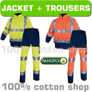 Panoply Work Wear Hi Viz Vis Jacket Coat Trousers Pants Mens Yellow 