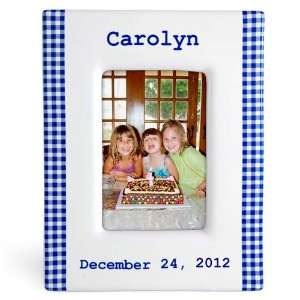  Personalized Vertical Blue Gingham Picture Frame 