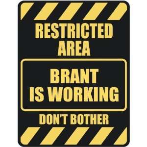   RESTRICTED AREA BRANT IS WORKING  PARKING SIGN