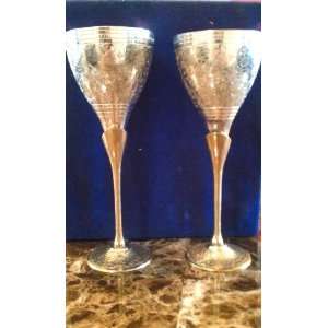   OF STERLING SILVER ENGRAVED HANDICRAFTS DECORATIVE BRASS WINE GLASSES