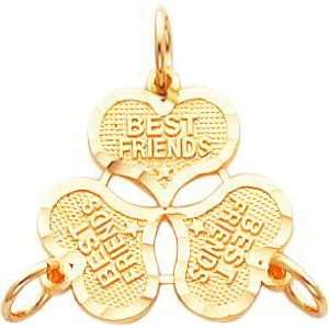  14K Gold 3 Pc Best Friend Heart Breakable Charm Jewelry