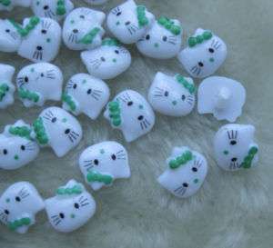 100pcs Green Bow Hello Kitty 14mm Plastic Buttons F009  