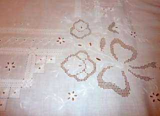  84 x 66 WHITE hand embroidered CROCHET LACE TABLECLOTH  