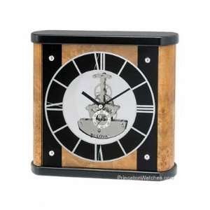  Tabor Burl Veneer 9 1/2 Wide Bulova Mantel Clock
