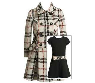 Bonnie Jean Girls Ivory Plaid Boucle Holiday Coat & Dress Set 5  