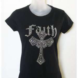  Rhinestone iron on Transfer T shirt Faith Cross Design 