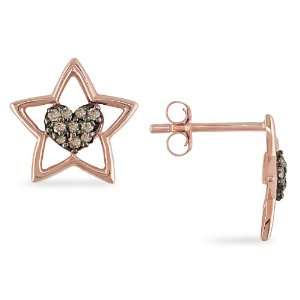  1/10 ct.t.w Brown Diamond Star Earrings with Black Rhodium 