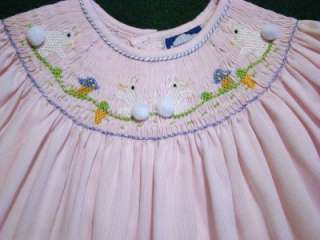 CARRIAGE BOUTIQUES 9M BISHOP SMOCKED PINK EASTER BUNNY DRESS~NWTS 