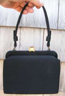 vintage 1940s black silk boxy handbag w/change purse  
