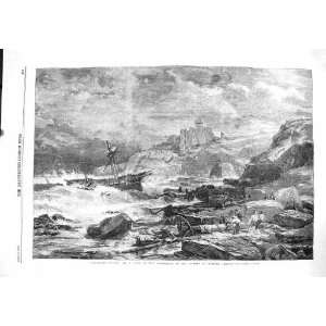   1860 TANTALLON CASTLE RUINS SHIP WRECK BEACH SYER ART