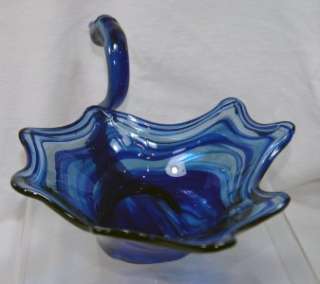 Blue Swirl Glass Swan Art Glass Vase Bowl  