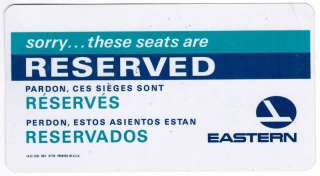 USA Eastern Airlines Seats Reserved / Occupied  