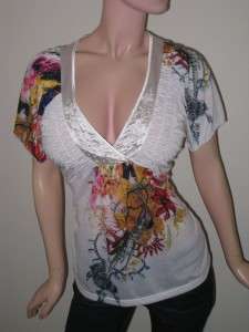 NWT SVETLANA BOUTiQUE RUCHED LOW CUT EMBELLiSHED FLOWY BLOUSE TOP 