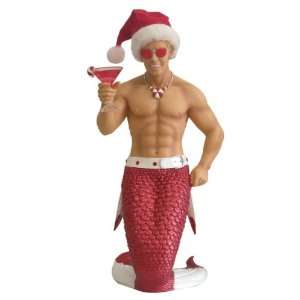 December Diamonds Candy Cane Merman 17 inch Tabletop Statue holding 