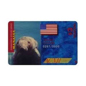 Collectible Phone Card $3. Manatee Swimming Endangered Species & USA 